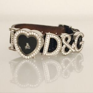 ✨️ DOLCE & GABBANA I LOVE D&G BLACK LEATHER HEART RHINESTONE WATCH✨️